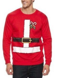 Mens Christmas Sweatshirt Large Tall Red Santa Suit Fleece Crew Long Sleeve